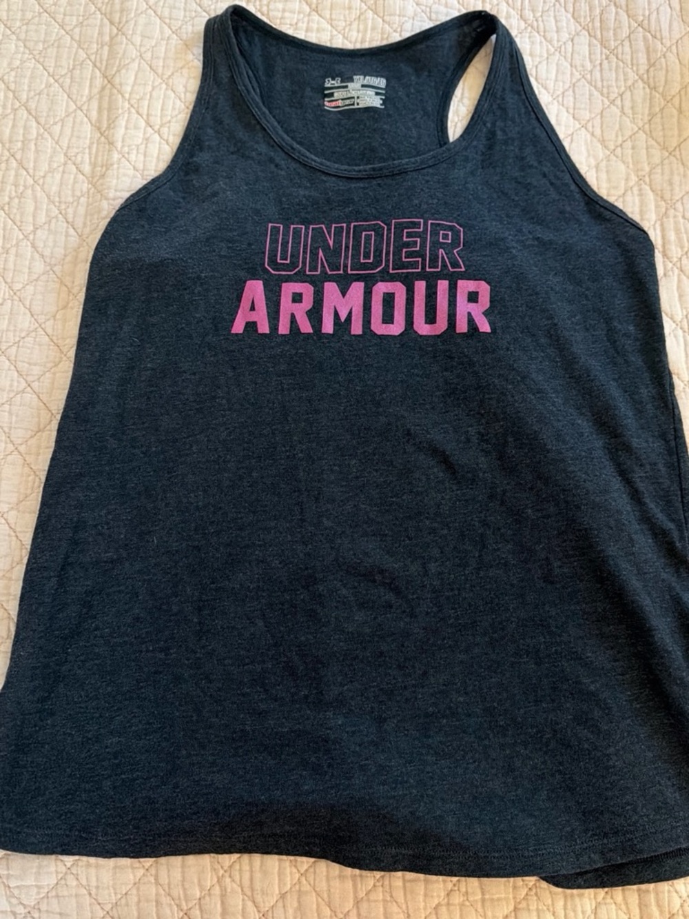 Under Armour Girls Dark Gray Tank Top with Pink Logo